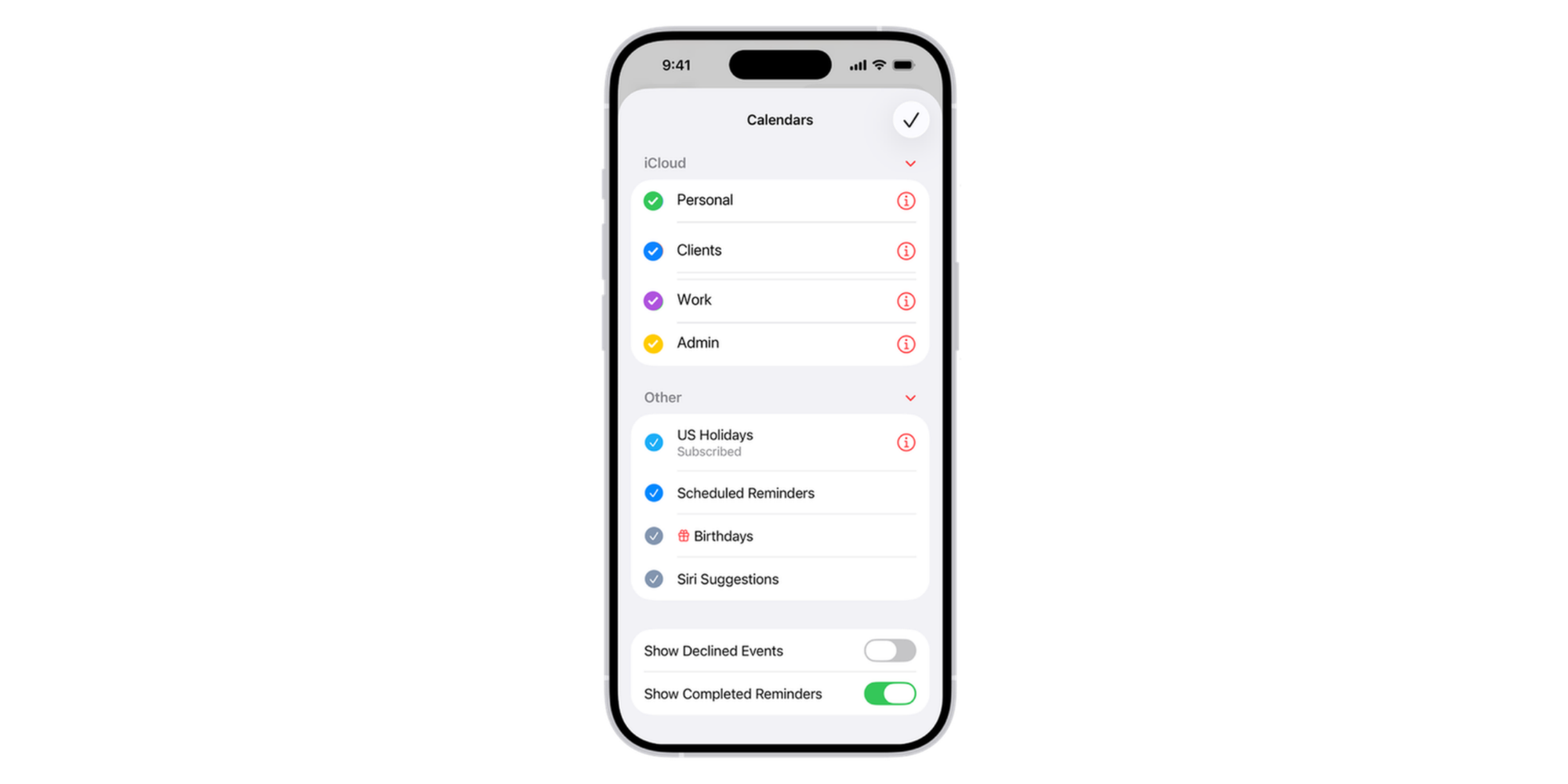 screenshot of iphone calendar showing how to use apple calendar with different tags