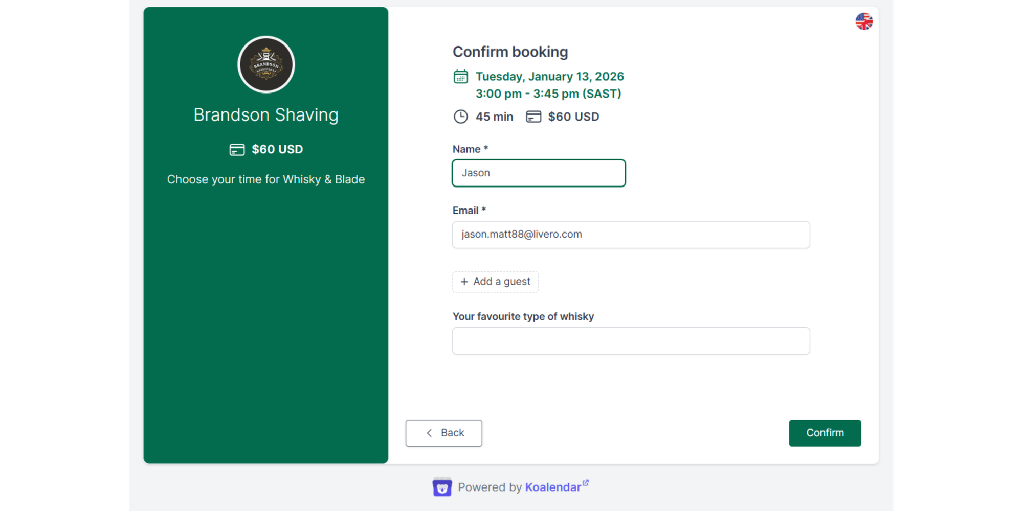 screenshot of custom fields on koalendar barber shop booking sooftware for promotion ideas