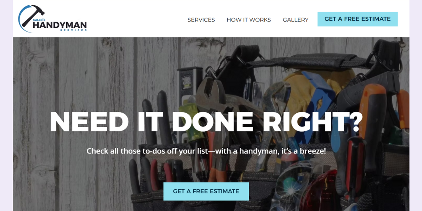 screenshot of caleb's handyman as one of handyman websites examples
