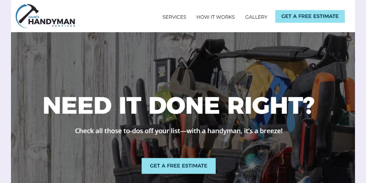 screenshot of caleb's handyman as one of handyman websites examples