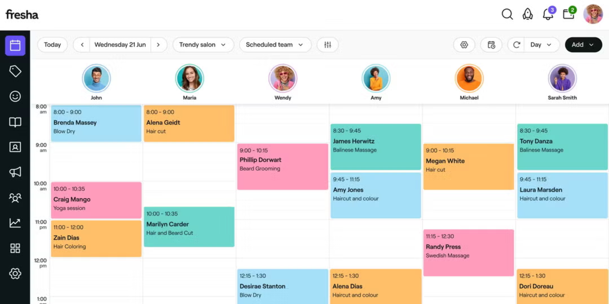 Calendar view in Fresha