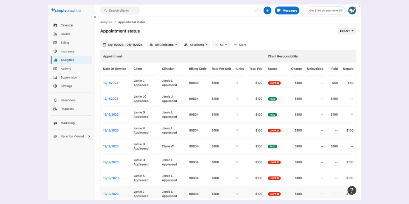 simplepractice clinic appointment management system