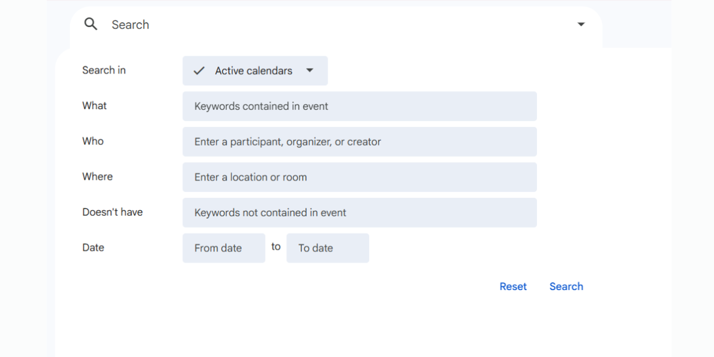 Advanced search in Google Calendar productivity hack