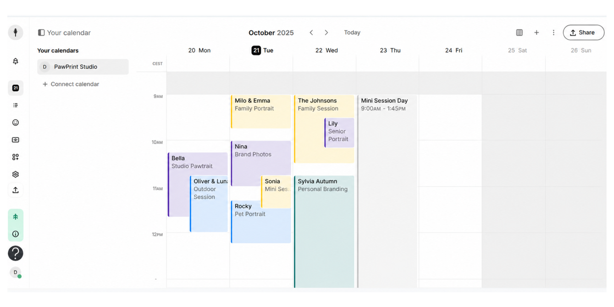 appointment app for photographers setmore dashboard screenshot