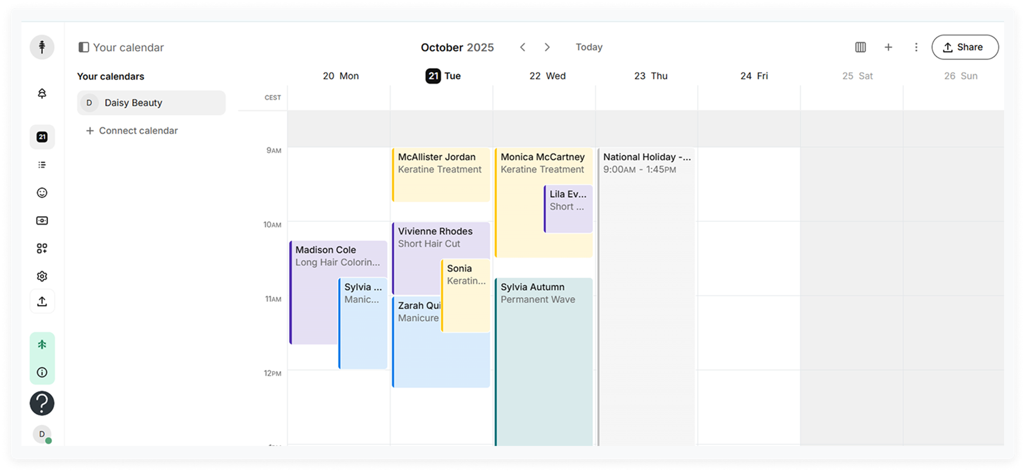 captura de pantalla de una de las aplicaciones de reserva de salones Setmore