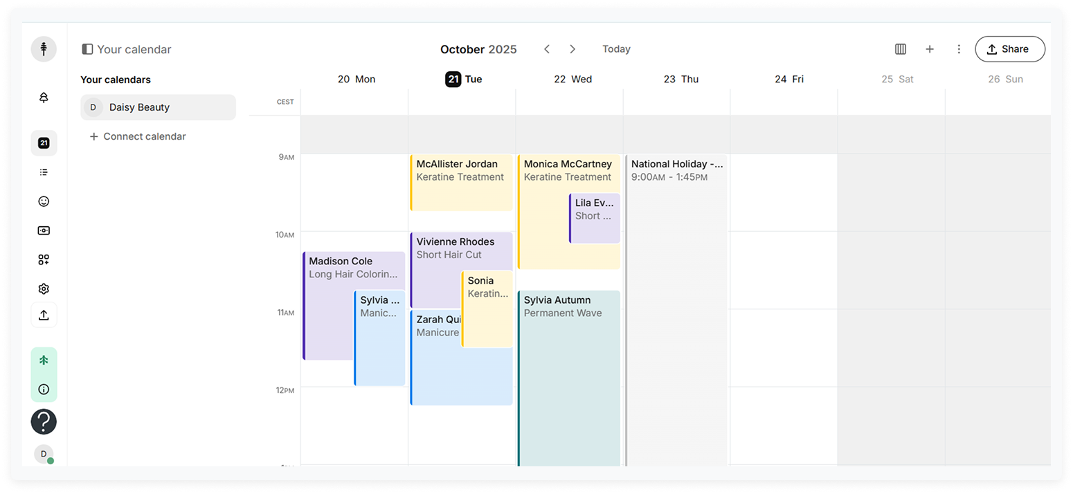 captura de pantalla de una de las aplicaciones de reserva de salones Setmore