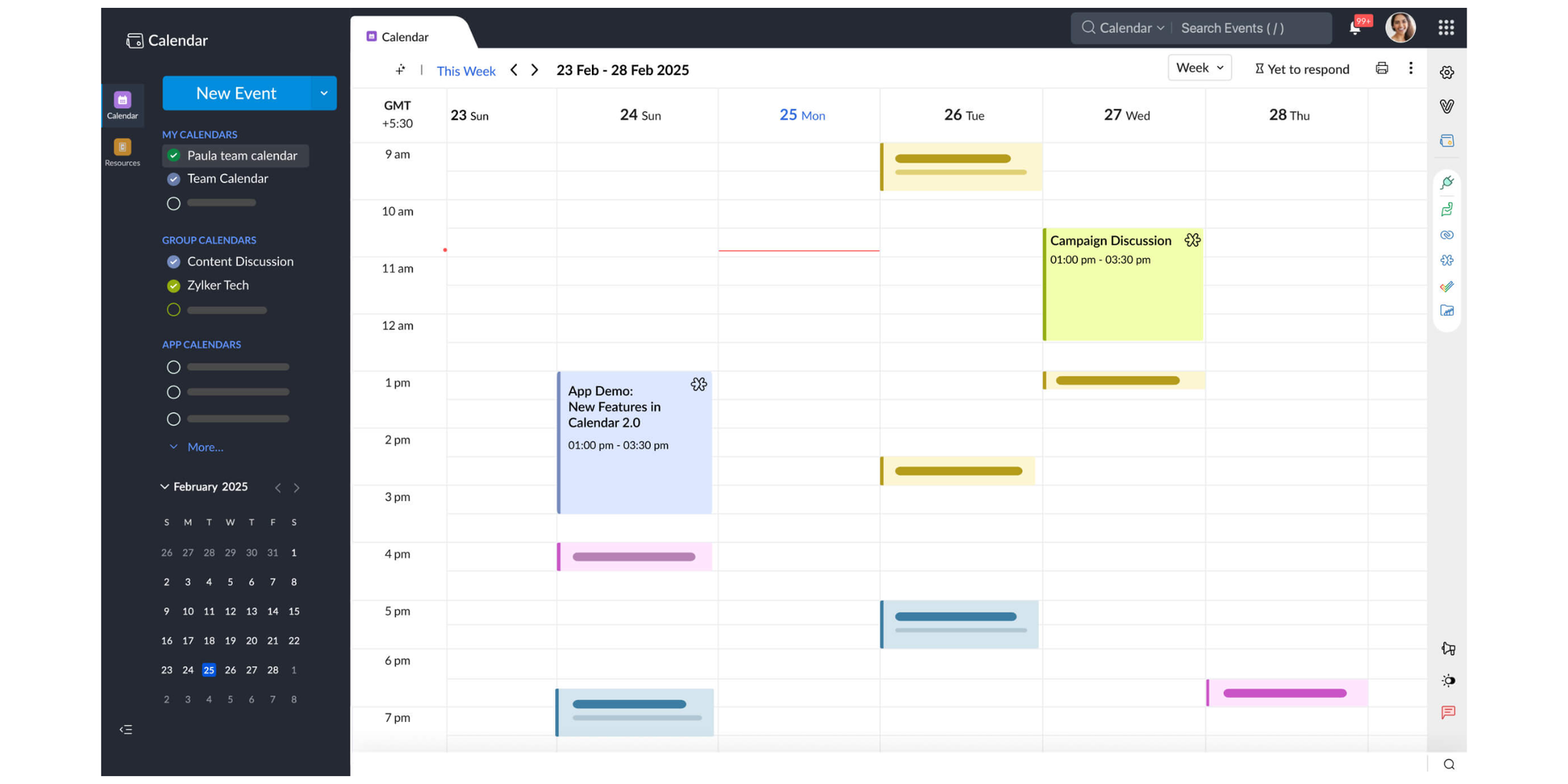 zoho calendar dashboard with online calendars