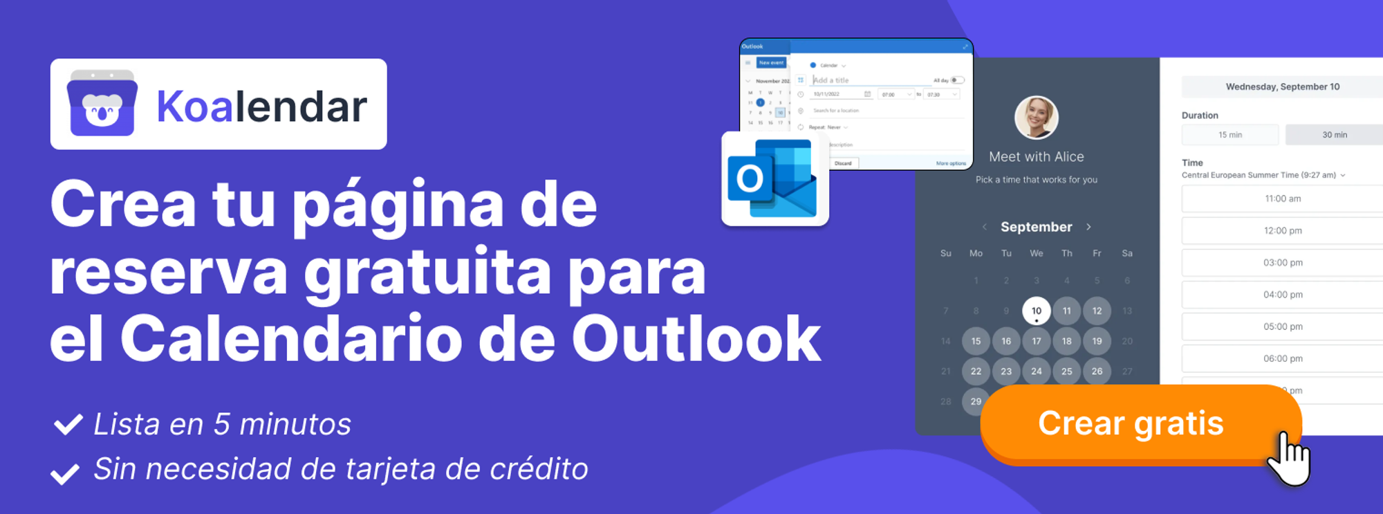 crea tu pagina de reserva para el calendario outlook con koalendar