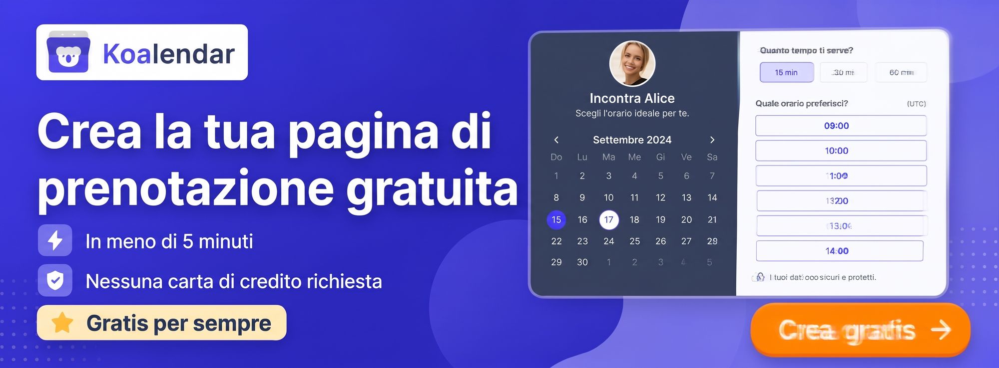 Banner di Koalendar che invita gli utenti a creare gratuitamente una pagina di prenotazione, presentato in un confronto tra le alternative a Notion Calendar.