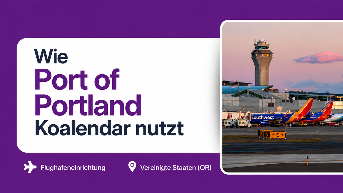 Kundenbericht des Port of Portland mit Koalendar, mit Flugzeugen und dem Kontrollturm des Portland International Airport.