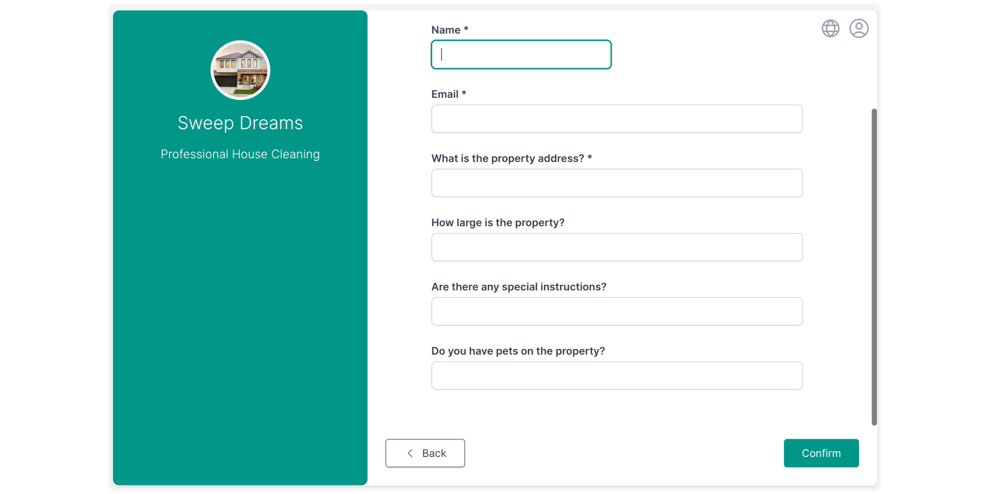 Custom booking form at Koalendar home service booking tool