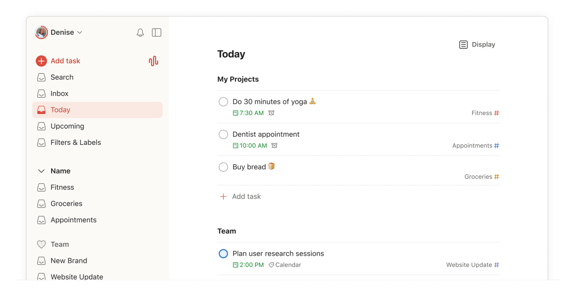 Todoist task management interface among Akiflow alternatives.