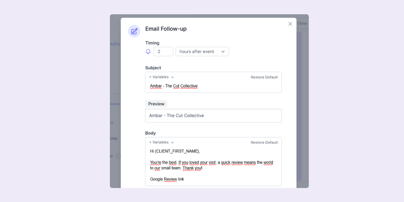 screenshot koalendar post-visit follow up form