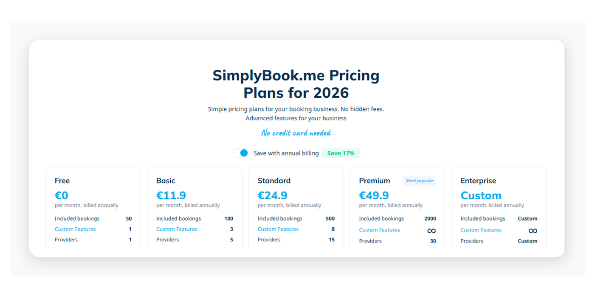 simplybook.me booking software pricing