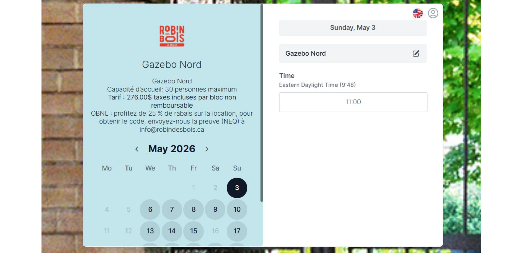 Screenshot of a Koalendar booking page for one of the nonprofit client’s rentable spaces
