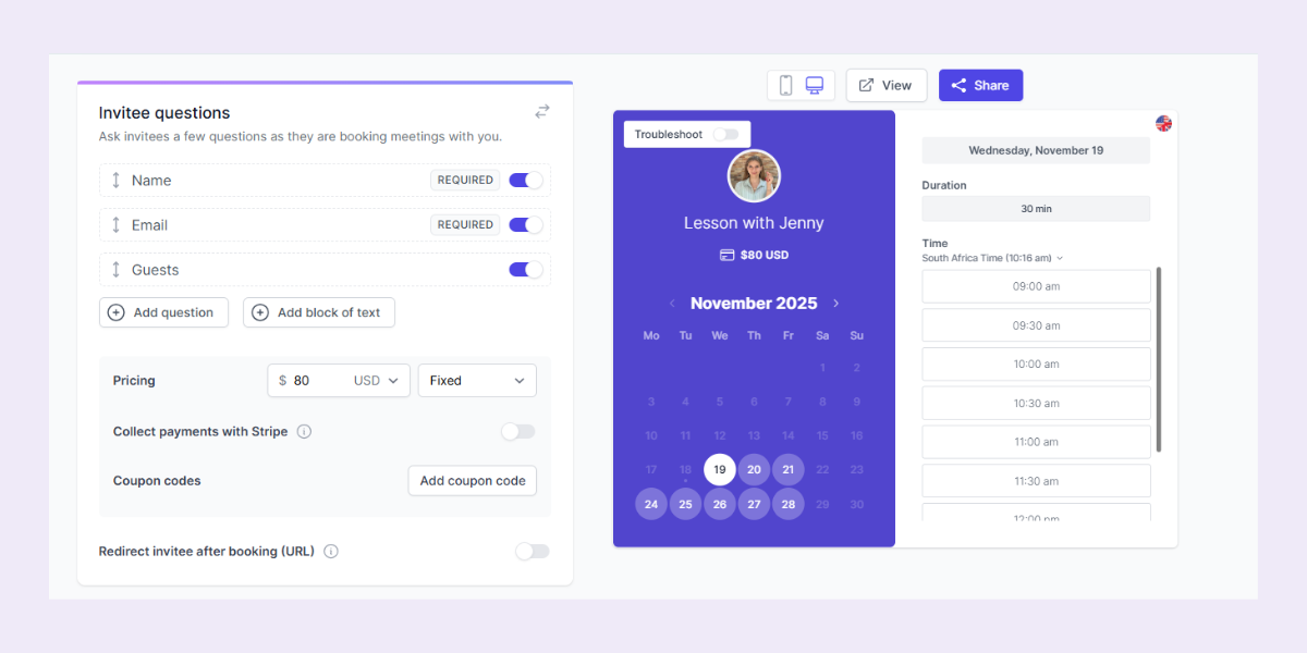 koalendar scheduling and payment app super easy user interface