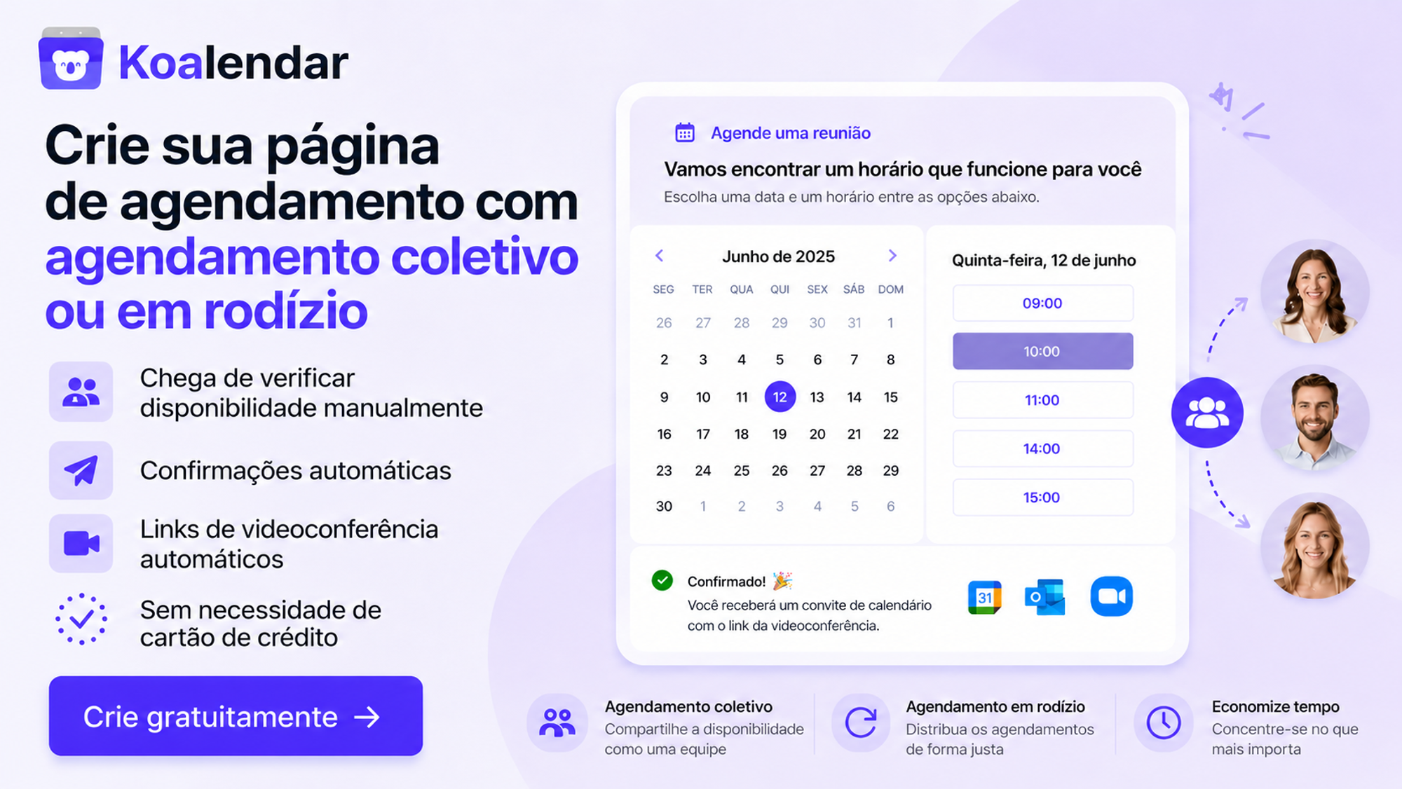 banner da ferramenta de agendamento Koalendar para criar páginas de reservas com agendamento coletivo ou em rodízio, sendo uma alternativa à enquete de horários do Google