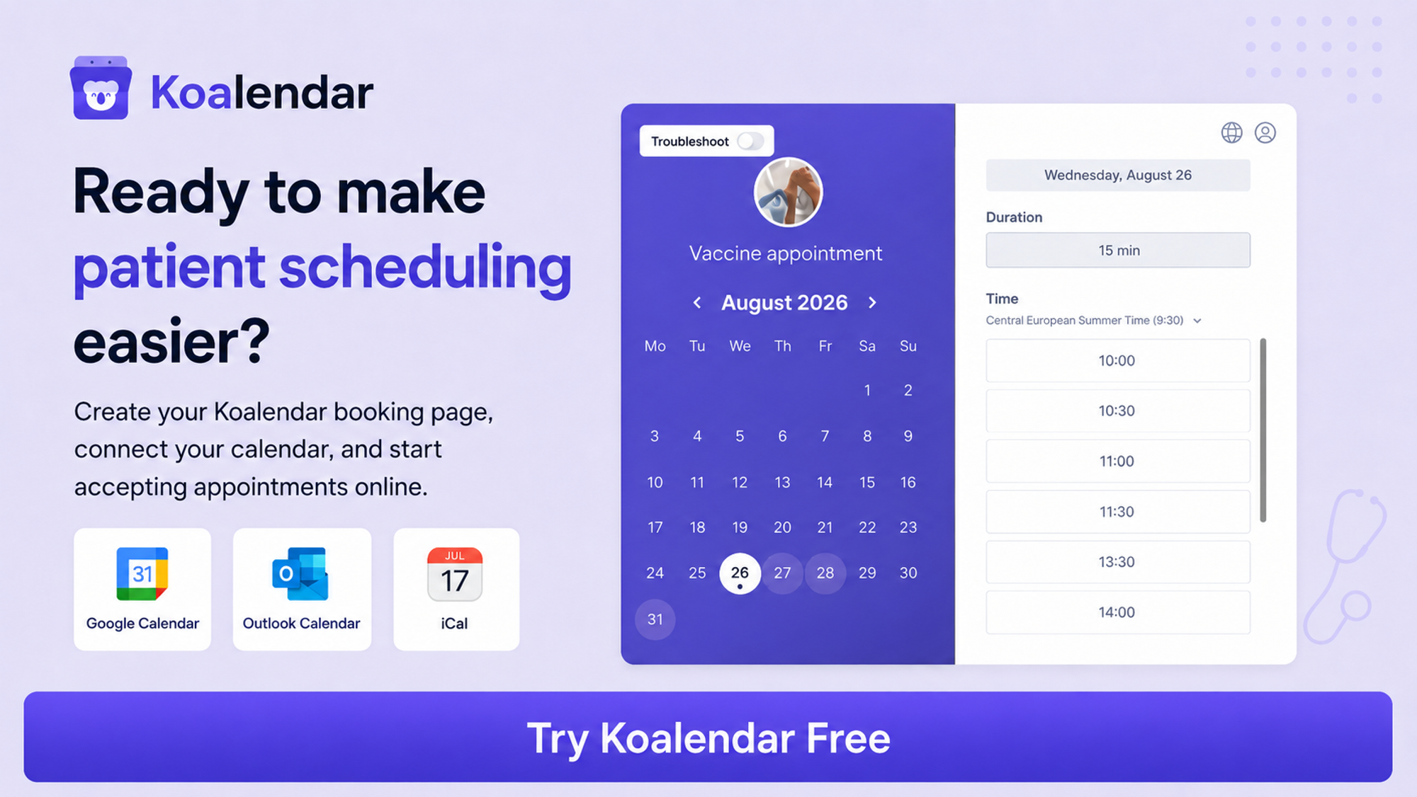 banner of koalendar patient scheduling system to improve patient scheduling efficiency 