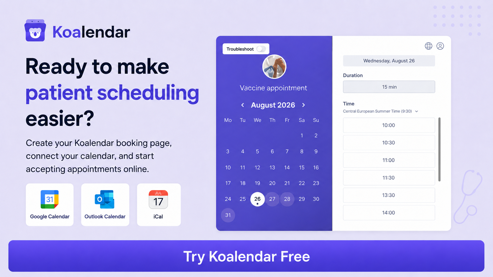 banner of koalendar patient scheduling system to improve patient scheduling efficiency