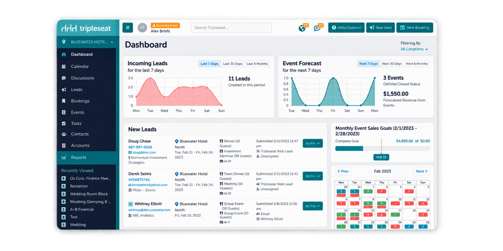 Tripleseat venue scheduling software interface