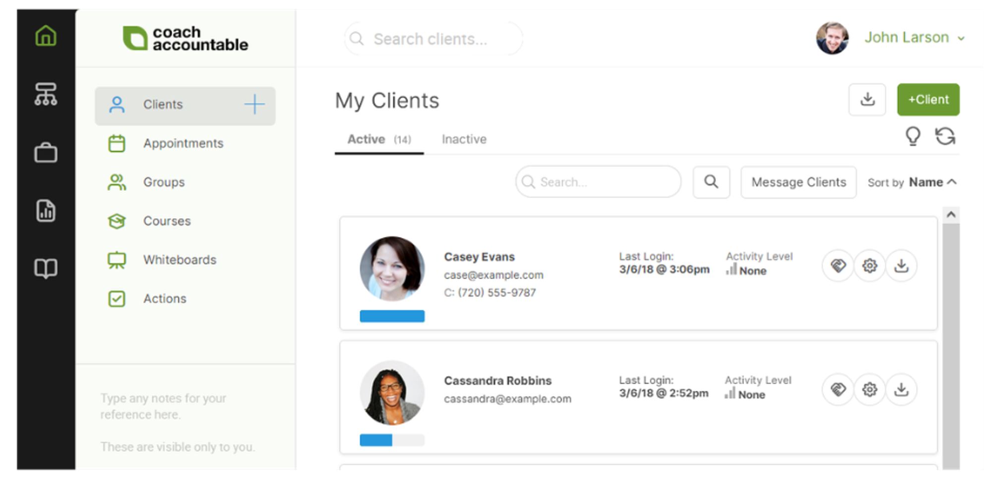 CoachAccountable app dashboard shown on a smartphone screen
