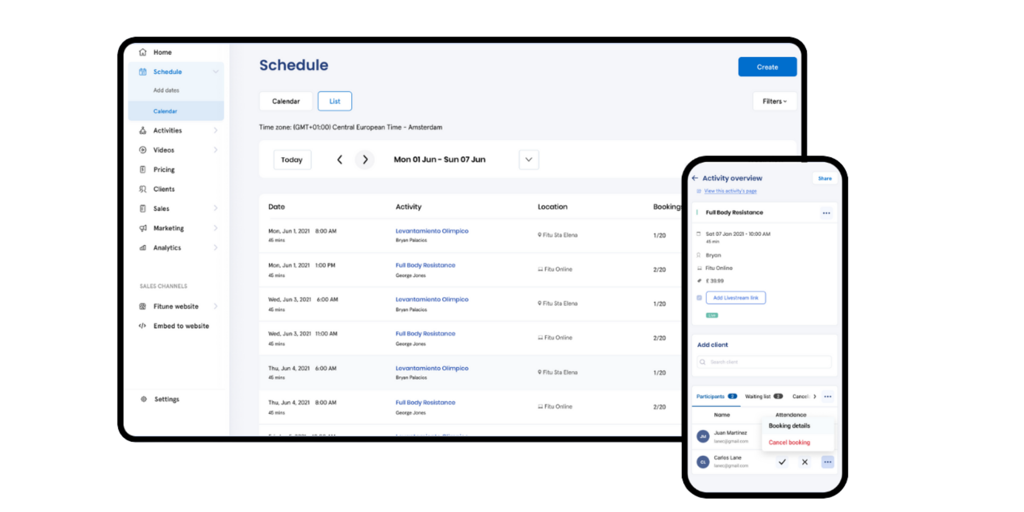 fitune class scheduling app