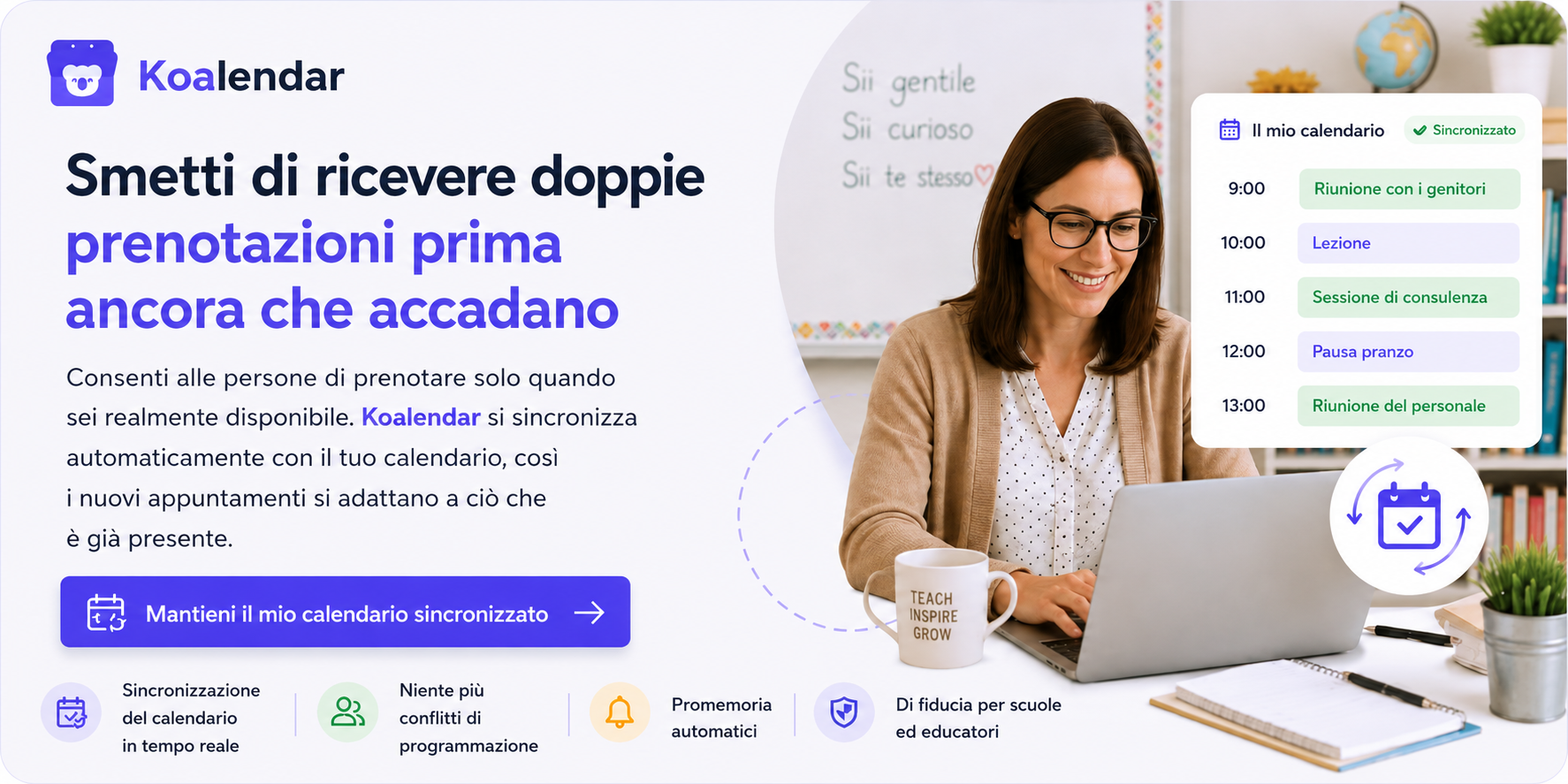 evita le doppie prenotazioni scolastiche con la pianificazione di Koalendar per le scuole