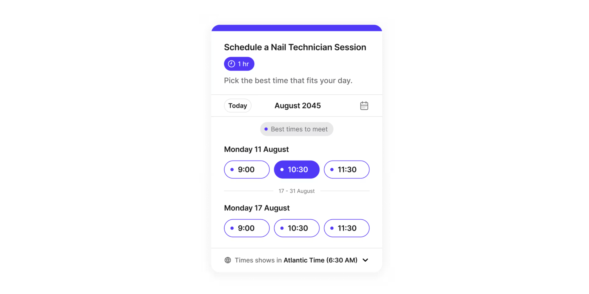  Koalendar appointment booking screen for a nail salon