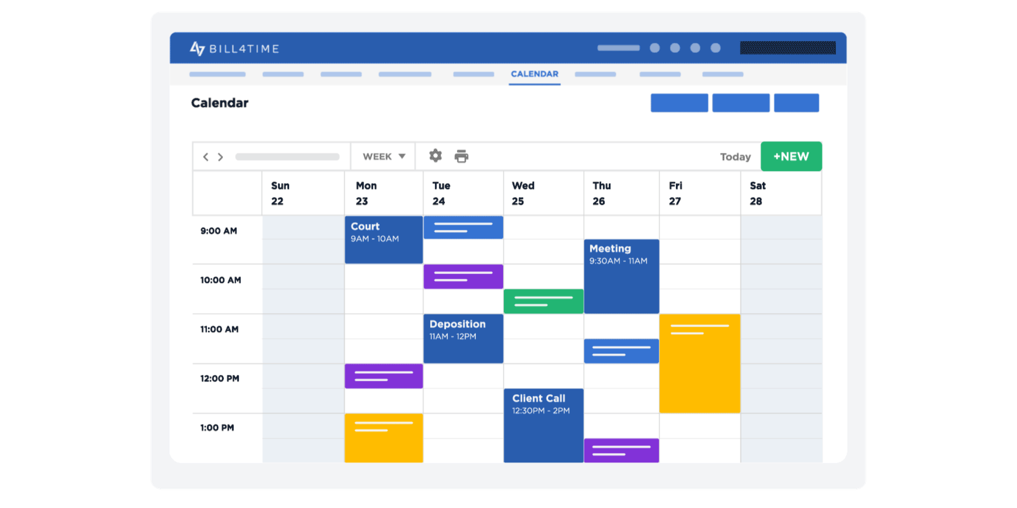 bill4time calendaring system for law firms calendar view