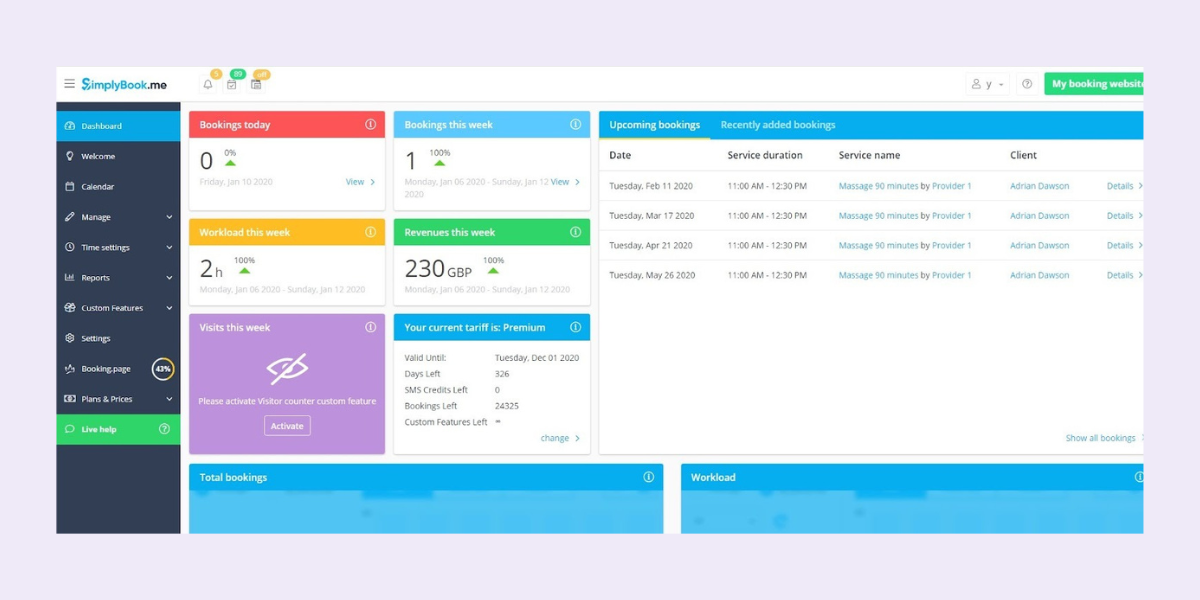 simplybook.me online scheduling tool for health practices