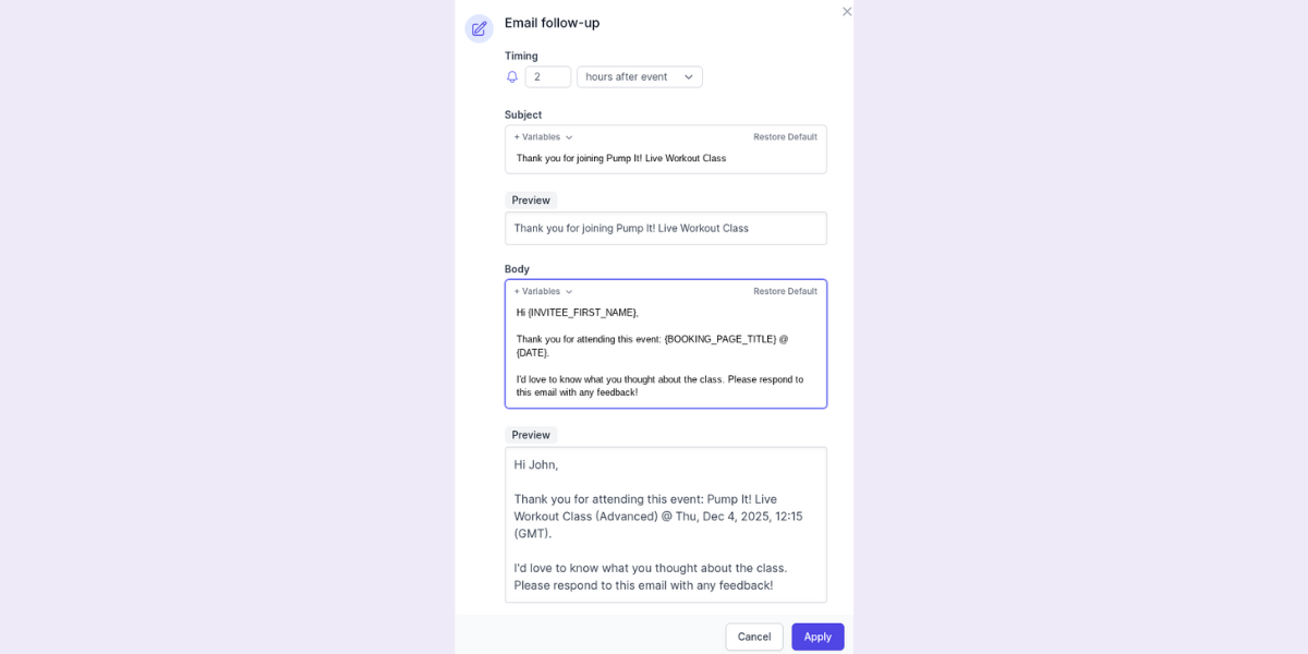 Helpful tips email follow up in Koalendar