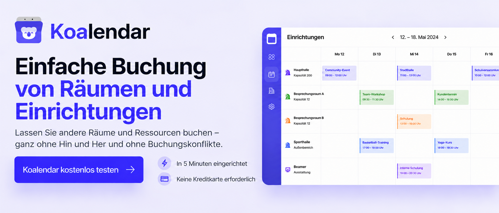 Koalendar für die Buchung von Räumen und Einrichtungen