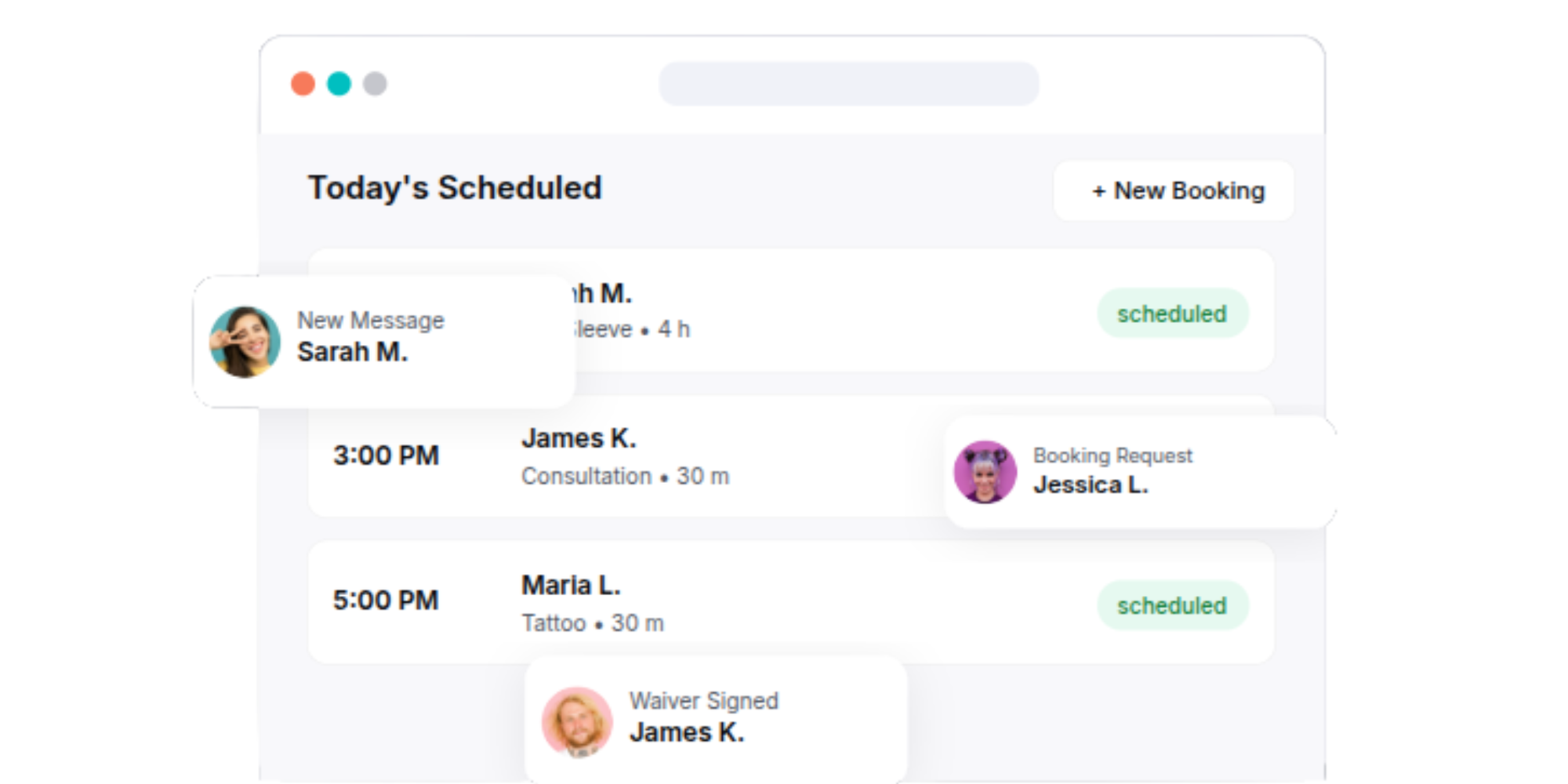 Calendar view of scheduled tattoo booking in the InkDesk software