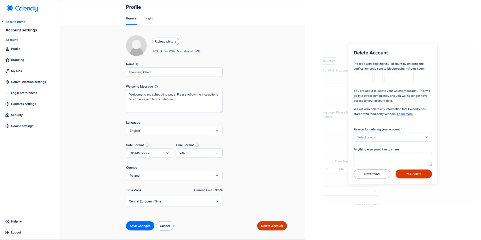 calendly deleting account 