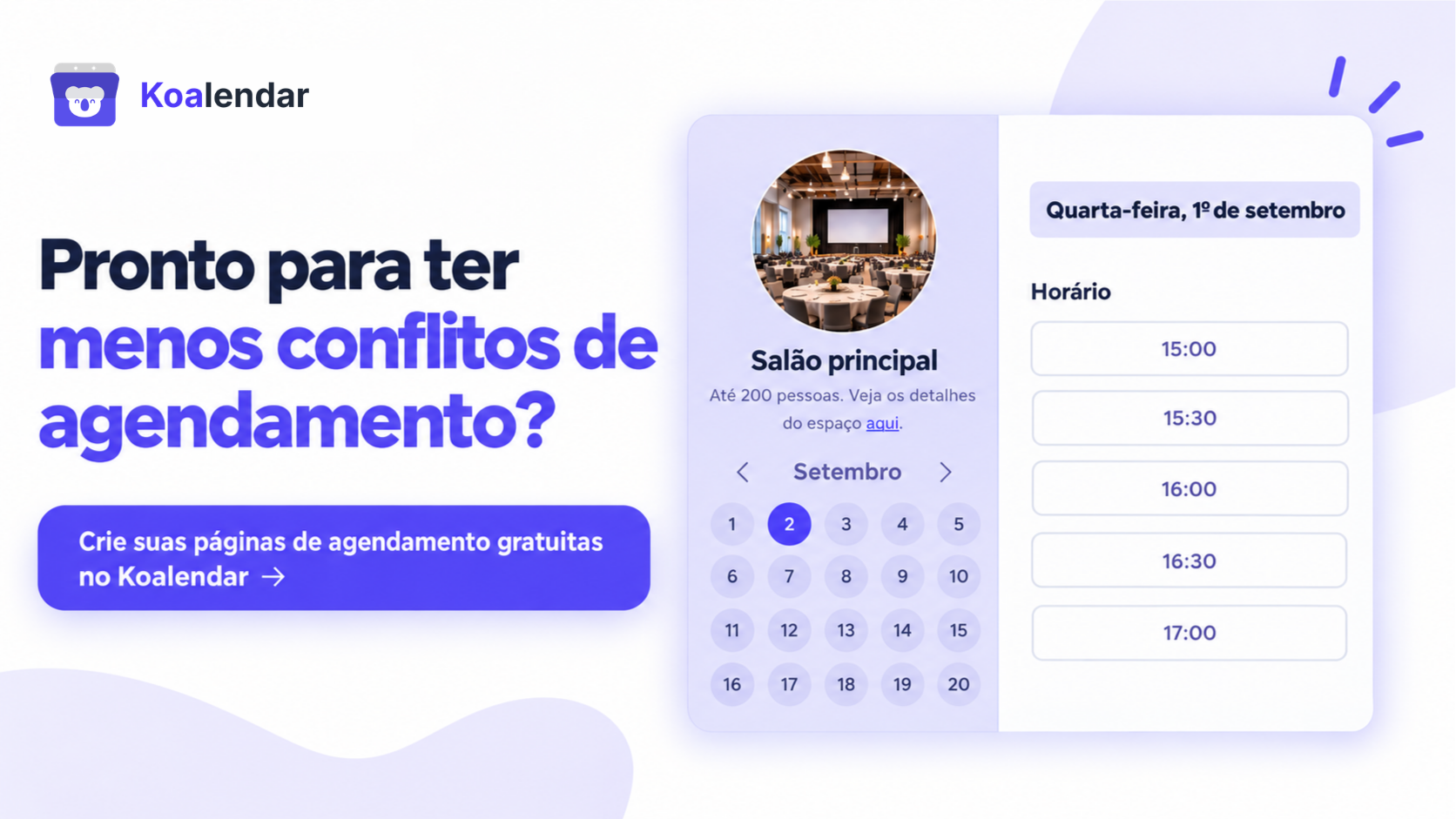 Banner de software online para agendamento de espaços sobre a redução de conflitos de reserva