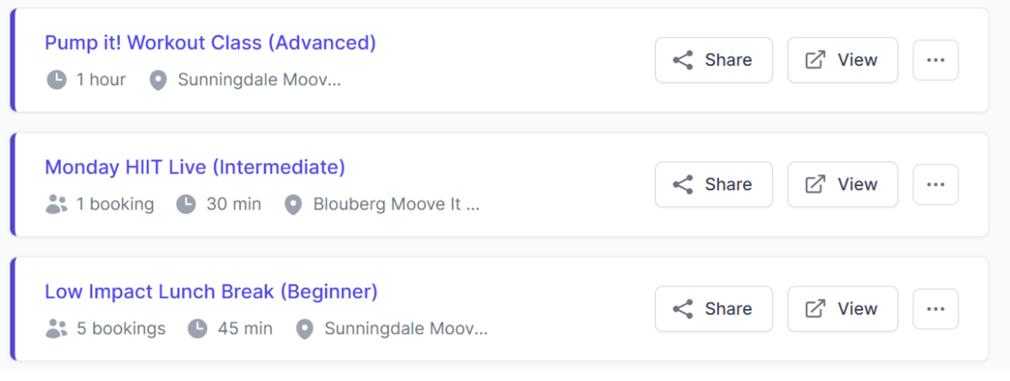 Multiple booking pages for exercise classes in Koalendar dashboard