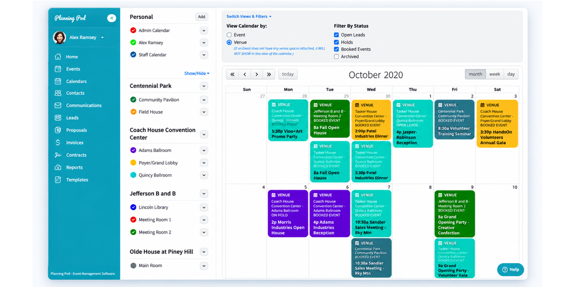 Planning Pod venue scheduling software interface