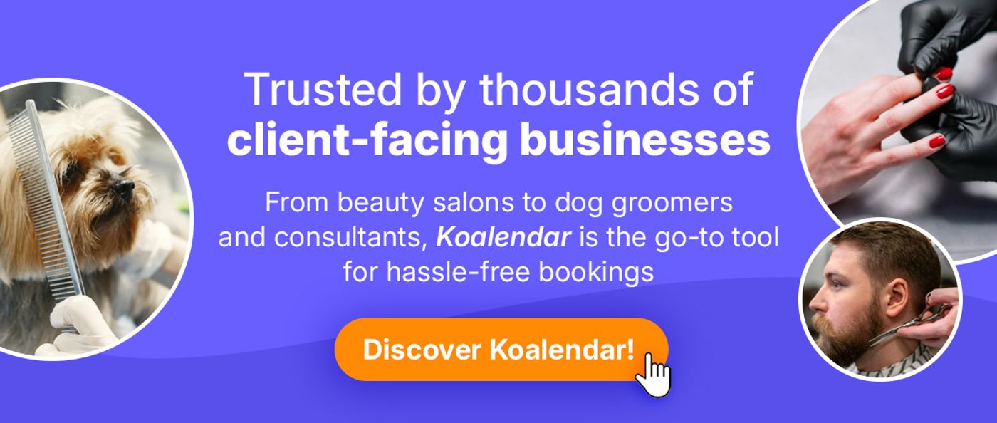 Banner of Koalendar scheduling software to improve salon late-cancel and no-show policy