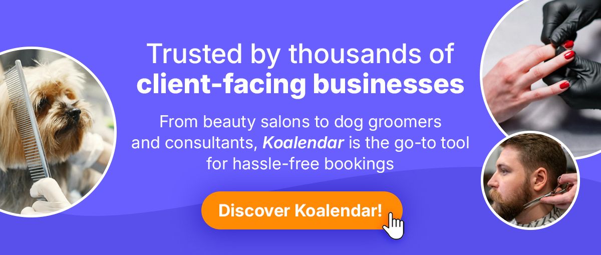 Banner of Koalendar scheduling software to improve salon late-cancel and no-show policy