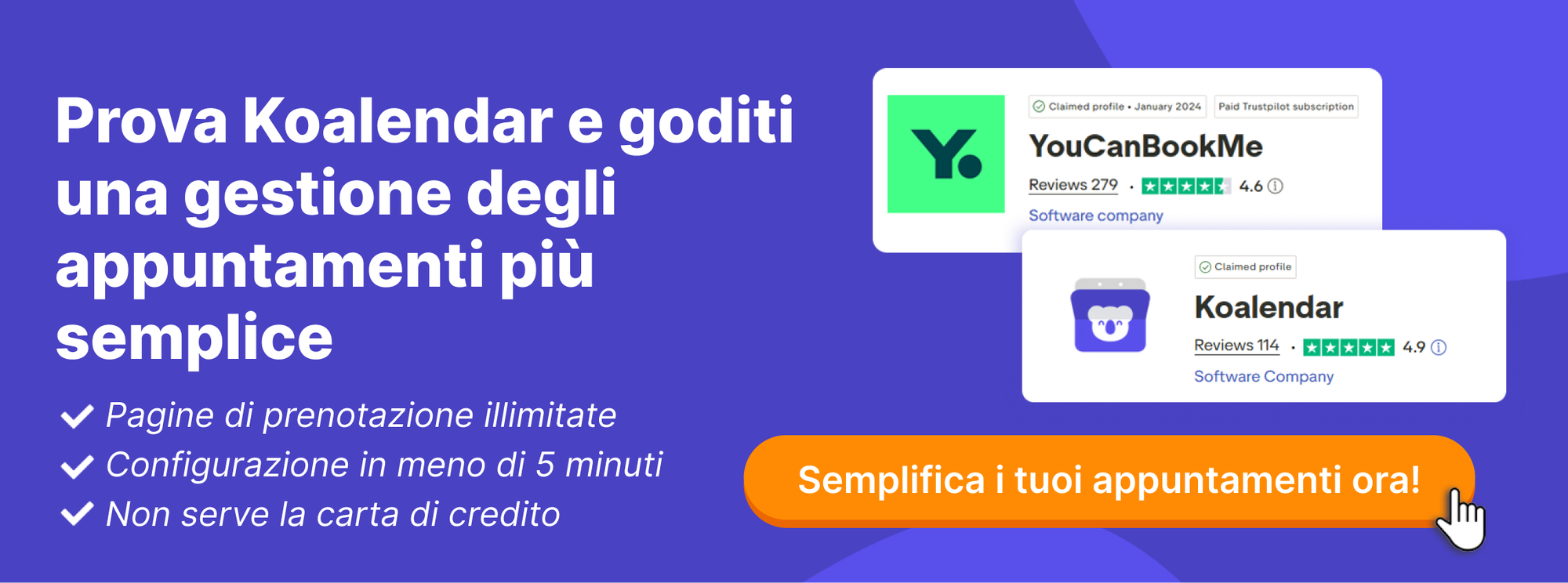 banner di Koalendar come esperienza di pianificazione più semplice rispetto a YouCanBook.me in termini di prezzi