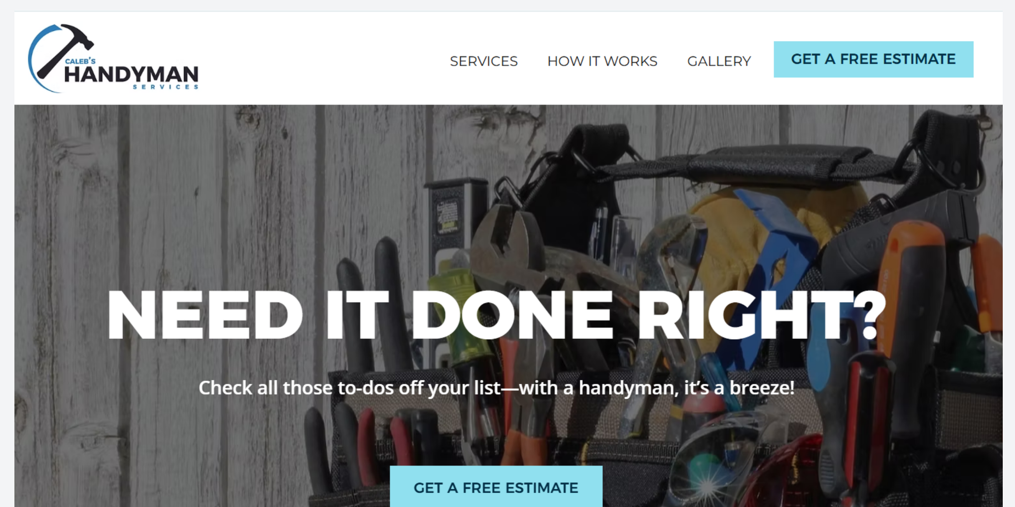 screenshot of caleb's handyman as one of handyman websites examples