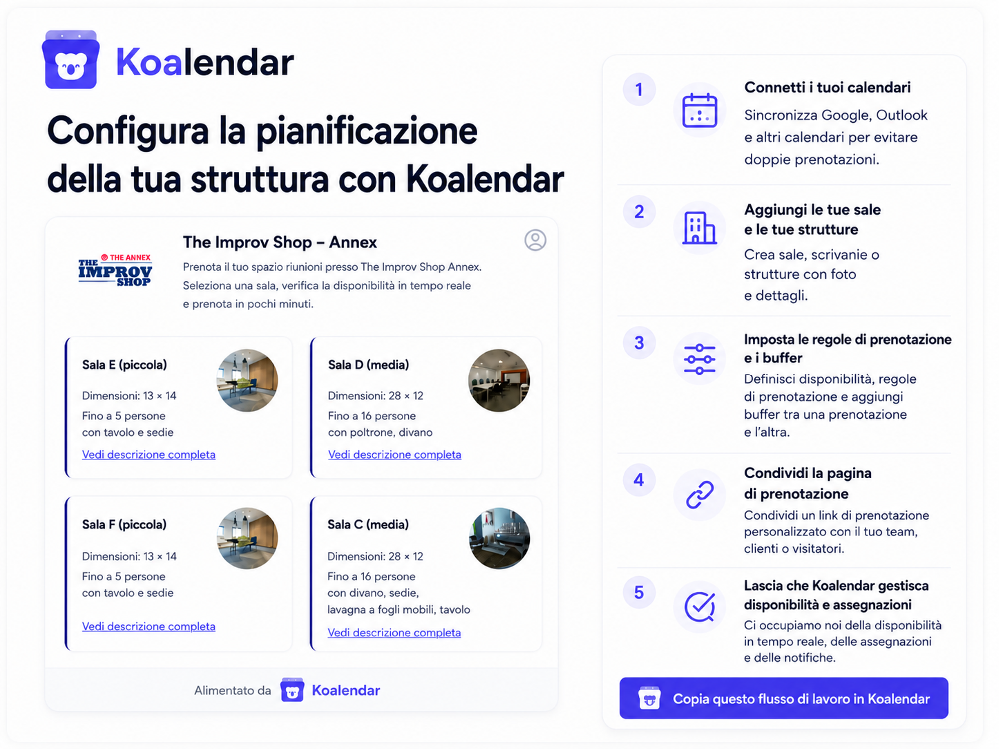 Passaggi per configurare il software di pianificazione delle strutture Koalendar