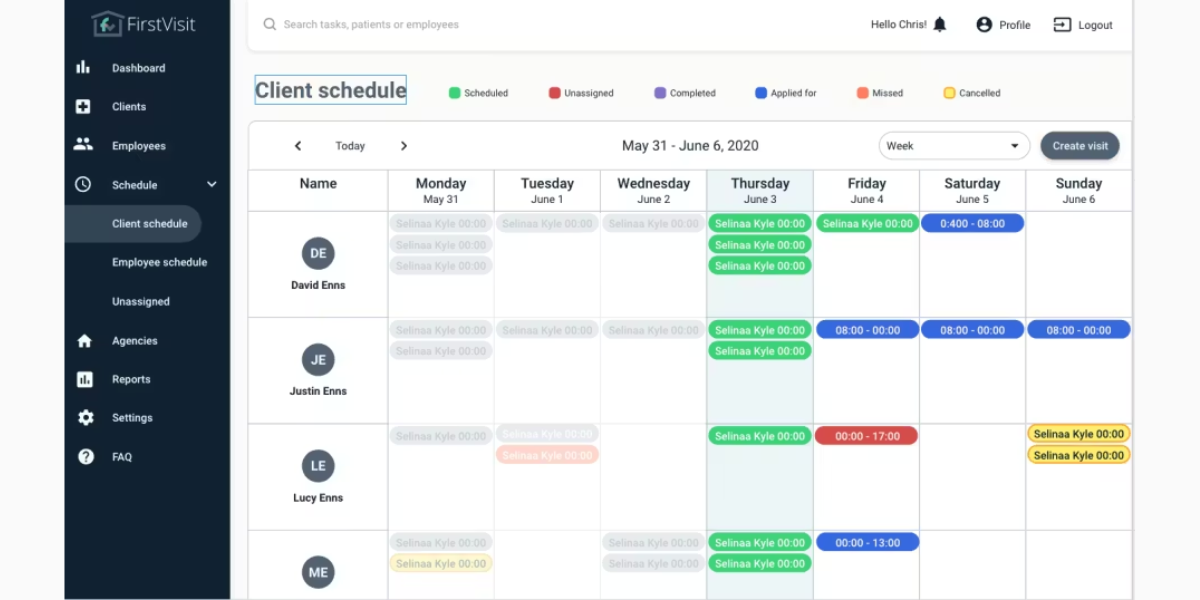 screenshot firsvisit scheduling software for home care