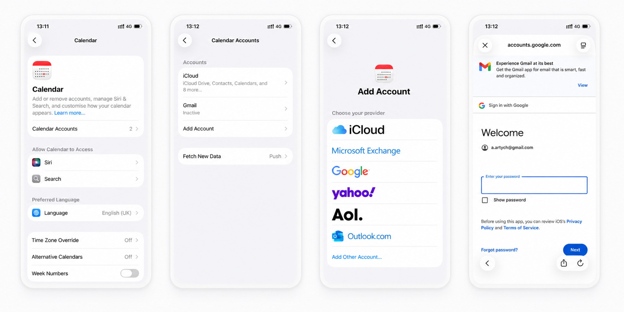 screenshots of how to connect google calendar to apple calendar