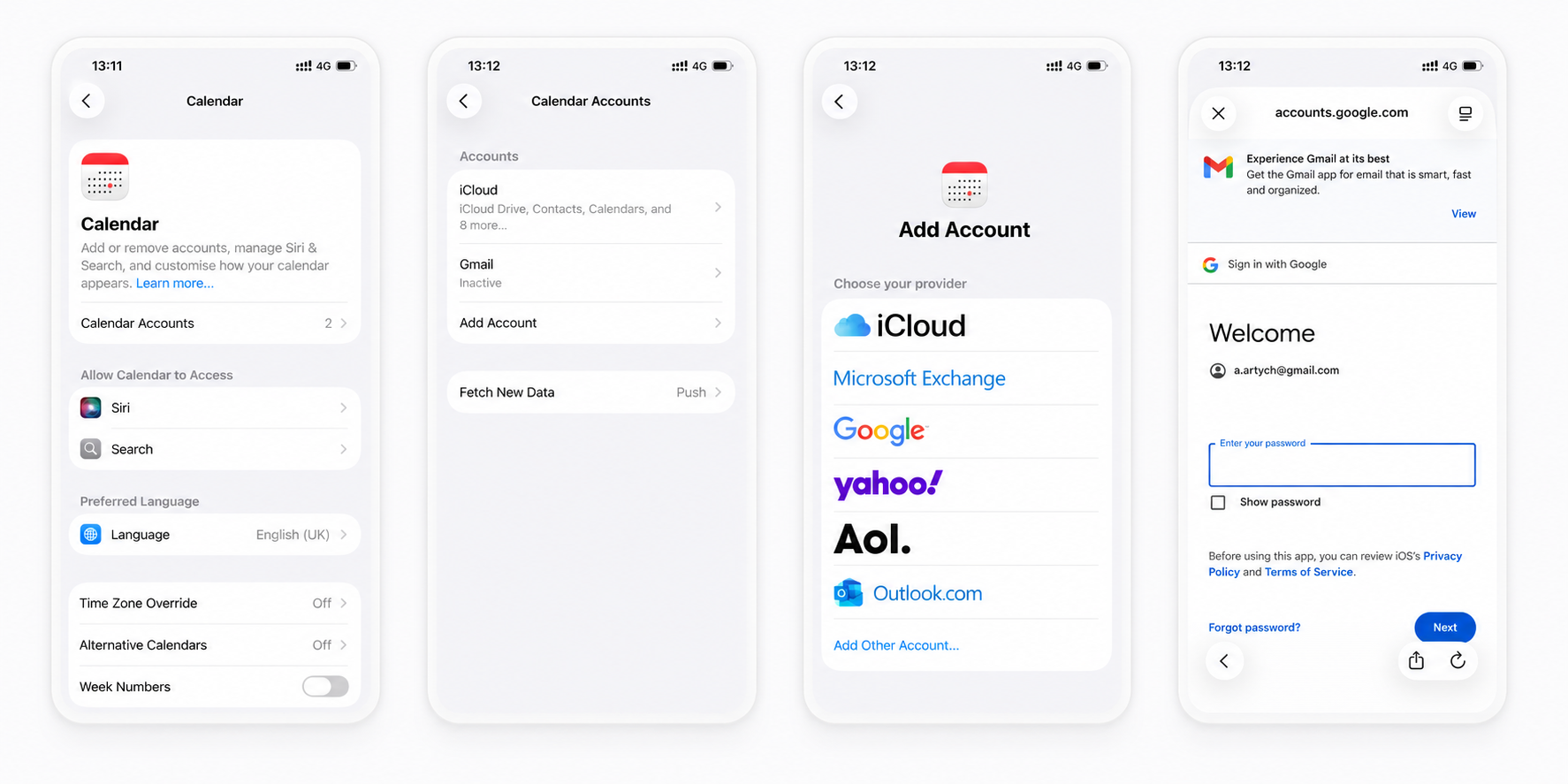 screenshots of how to connect google calendar to apple calendar