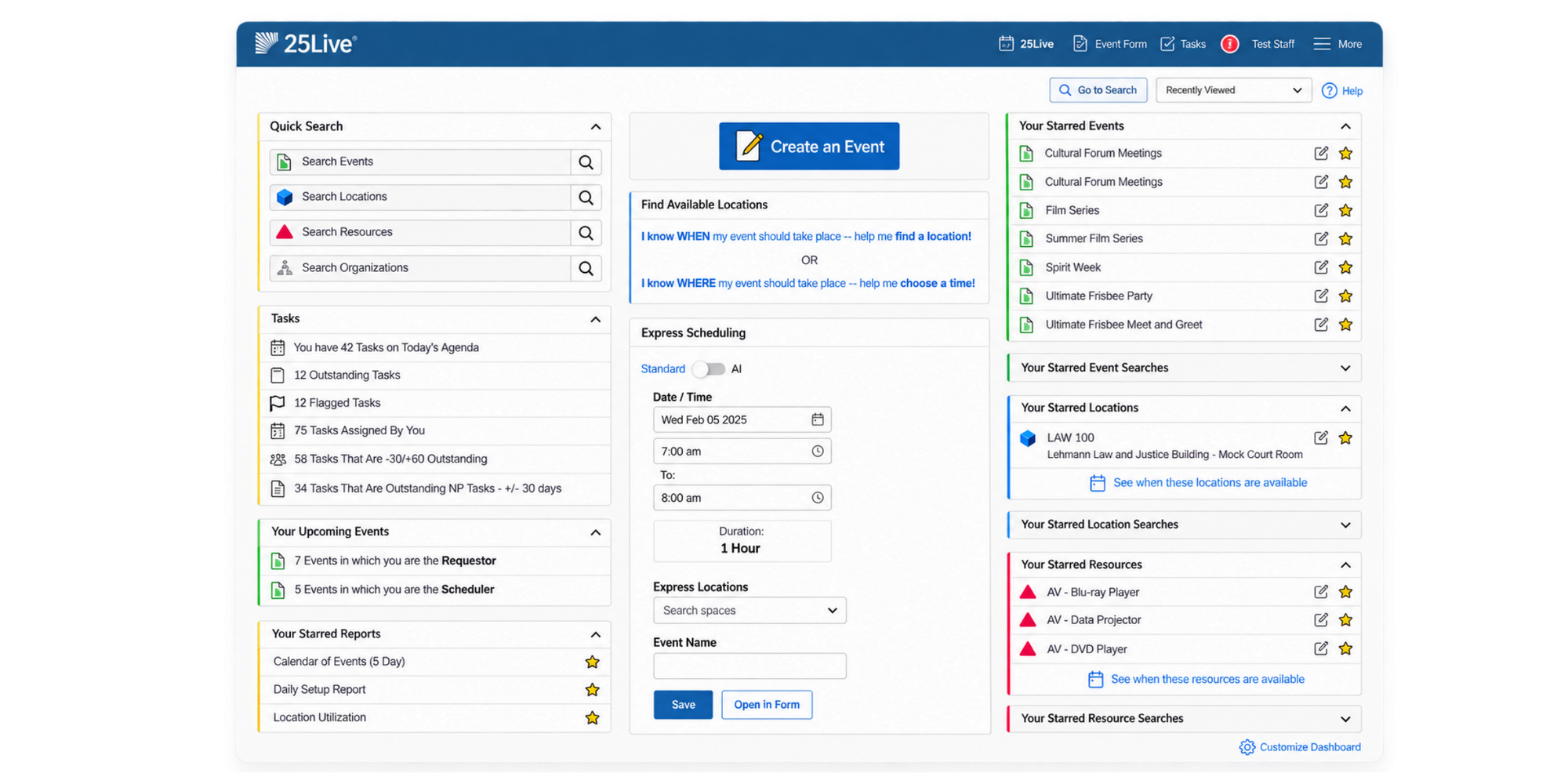 25Live venue scheduling software interface for campus spaces