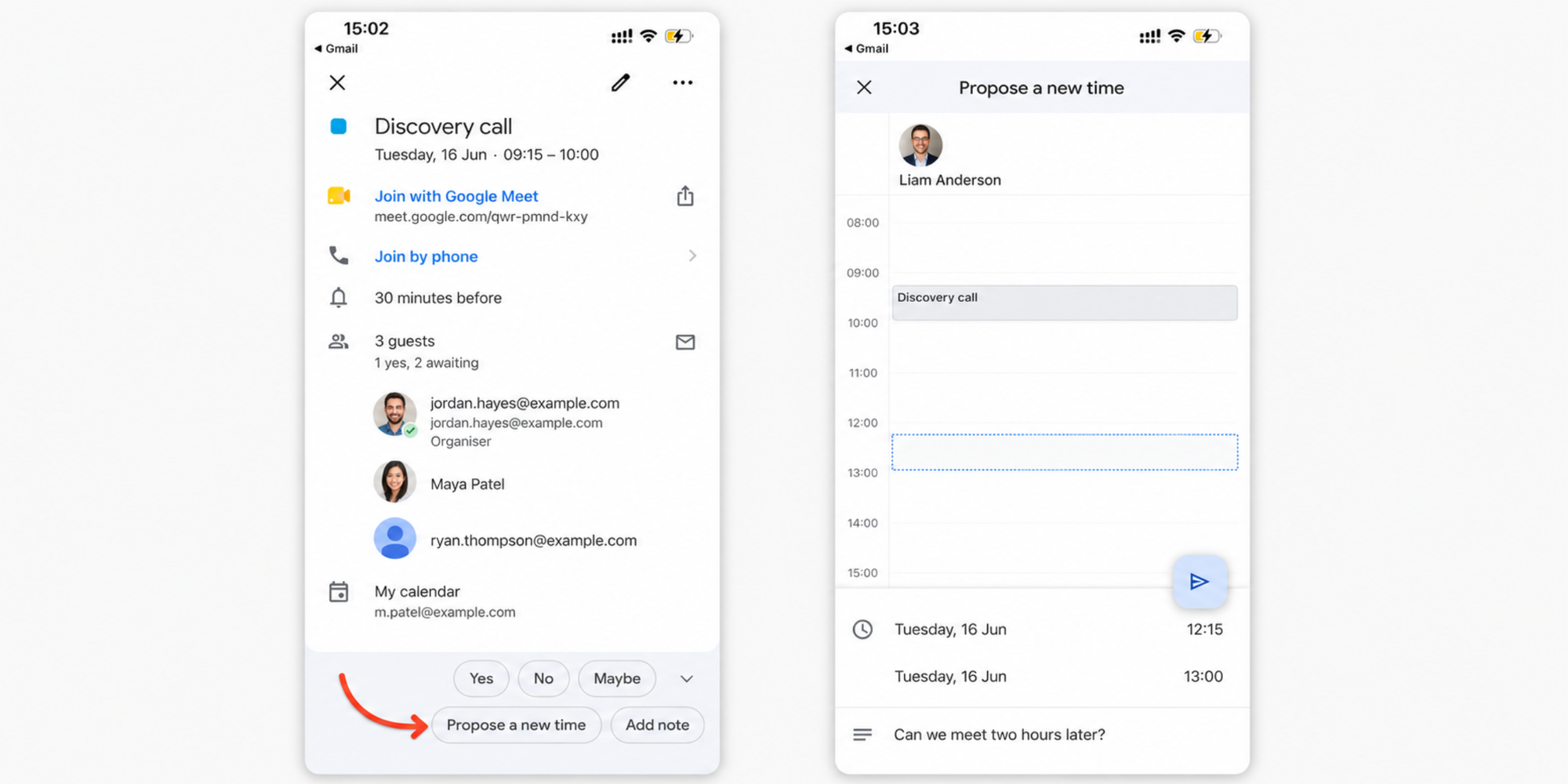 how to suggest new time in google calendar screenshot from mobile