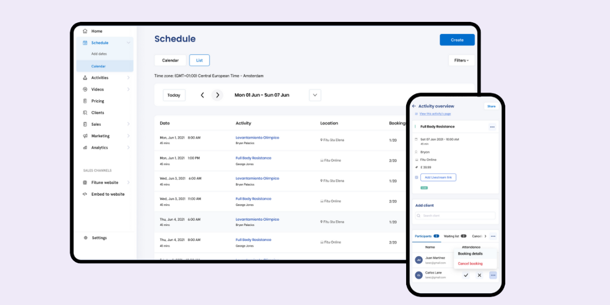 fitune class scheduling app