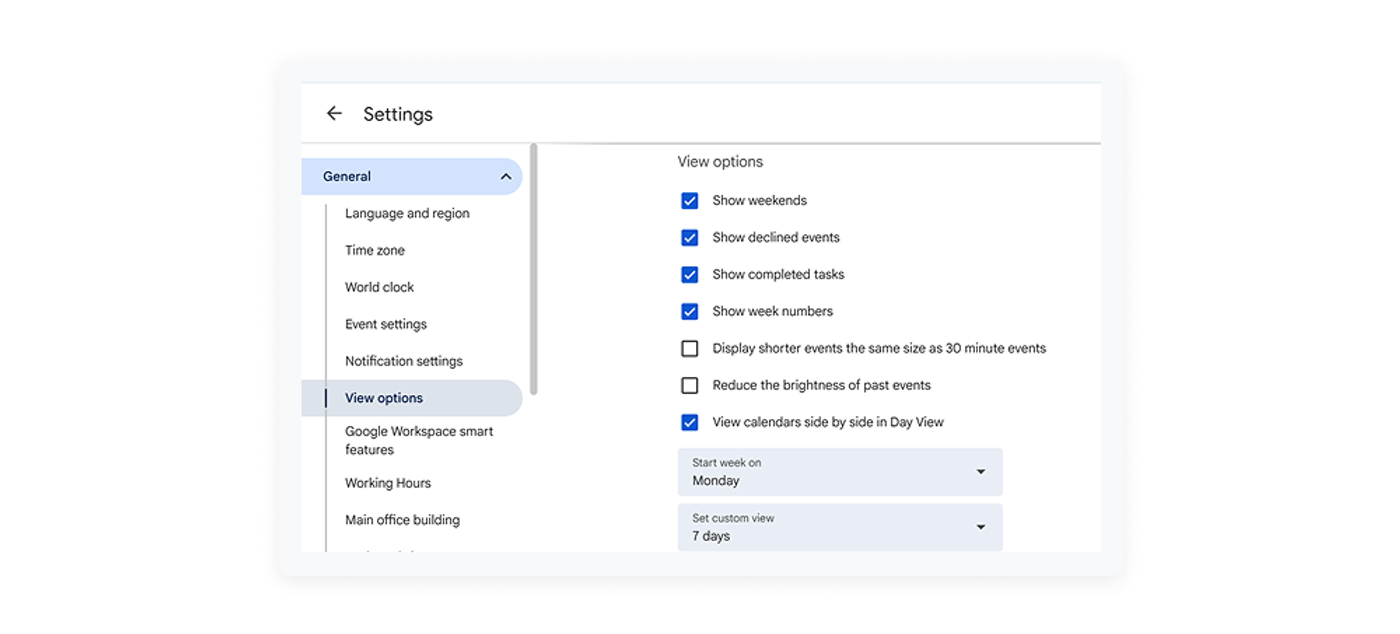 screenshot of customize your view as one of google calendar hacks