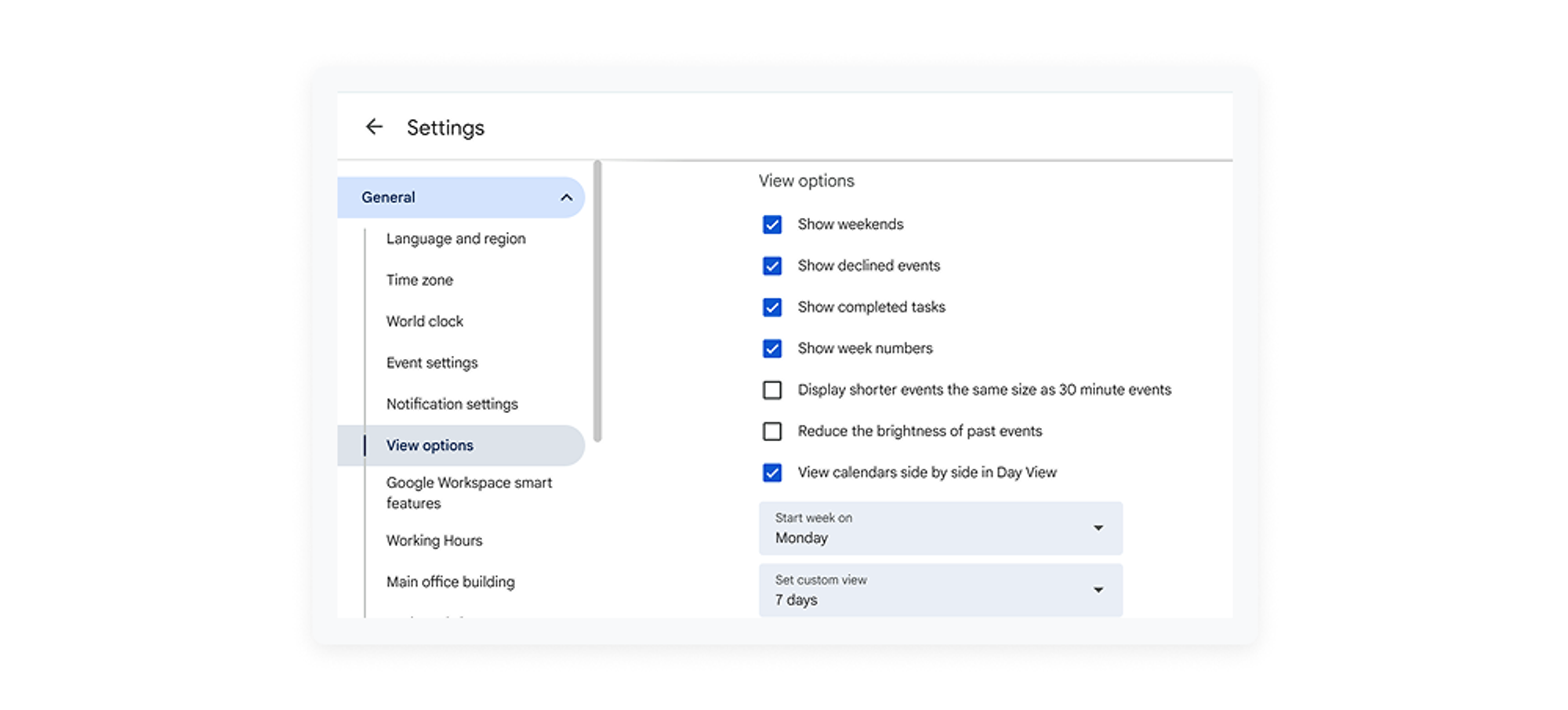 screenshot of customize your view as one of google calendar hacks
